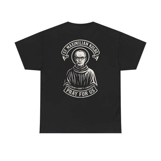 Unisex Heavy Cotton Tee featuring St. Maximilian Kolbe, Catholic T-Shirt, Inspirational Apparel, Religious Gift, Catholic Shirt